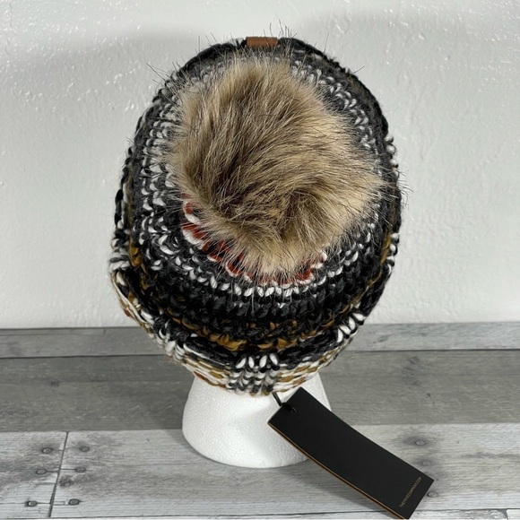 FRYE Women’s Marbled Cuff Pompom Beanie Hat Multicolor Red Knit Fur O/S main image 8